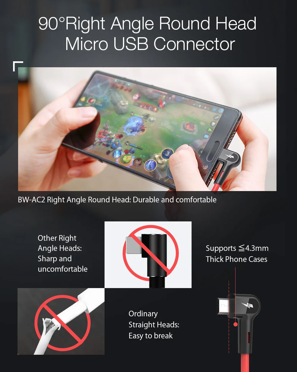 Blitzwolf Micro USB кабель 90 ° под прямым углом 2.4A Быстрая зарядка USB кабель для передачи данных для Xiaomi OPPO huawei Android зарядка мобильного телефона