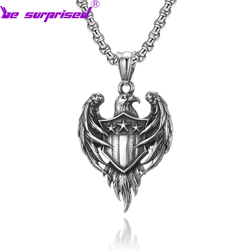 

New European and American retro style bald eagle Samsung military uniform pendant stainless steel eagle emblem necklace