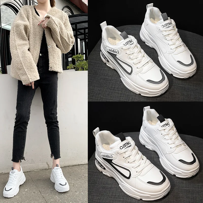 

2020 Autumn New Casual White Shoes Wild Comfortable Chunky Shoes Female Flat Low Cut Platform Women Sneakers White W22-42