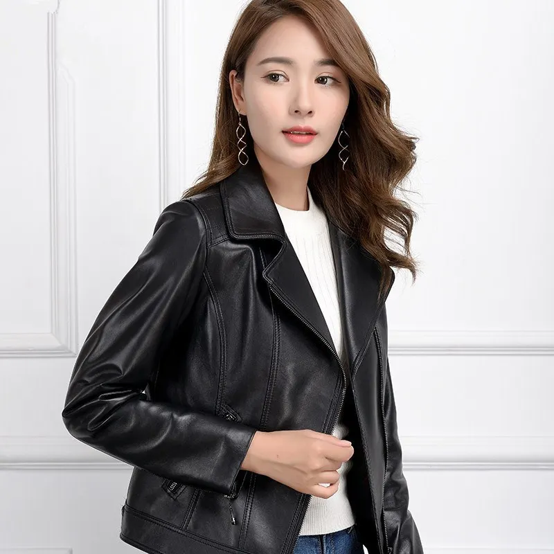 Куртка женская короткая из натуральной овечьей кожи на весну/осень|Кожаные