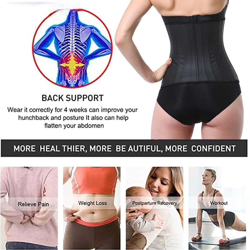 

Women Waist Trainer Weight Loss Latex 25 Steel Boned Slim Shapewear Corset Cincher Zipper Body Shaper Belly Tummy Control Belt