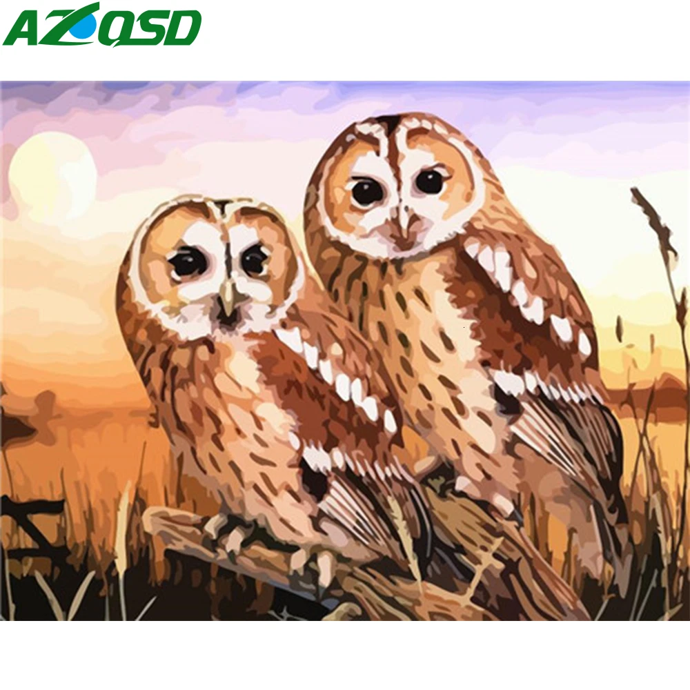 AZQSD Unframe Раскрашивание по номерам Сова акриловая краска DIY холст Картина Ручная