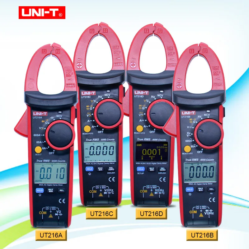 Цифровой OLED дисплей истинного эффективного значения(RMS) клещи AC/DC CapacitanceOhm Freq температура VFC NCV фонарик UT216D