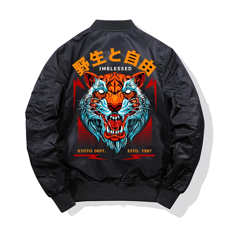 Bomber Jacket Men Ferocious tiger head print Winter thick jacket windproof Coat Pilot Air Force Military Motorcycle Jacket