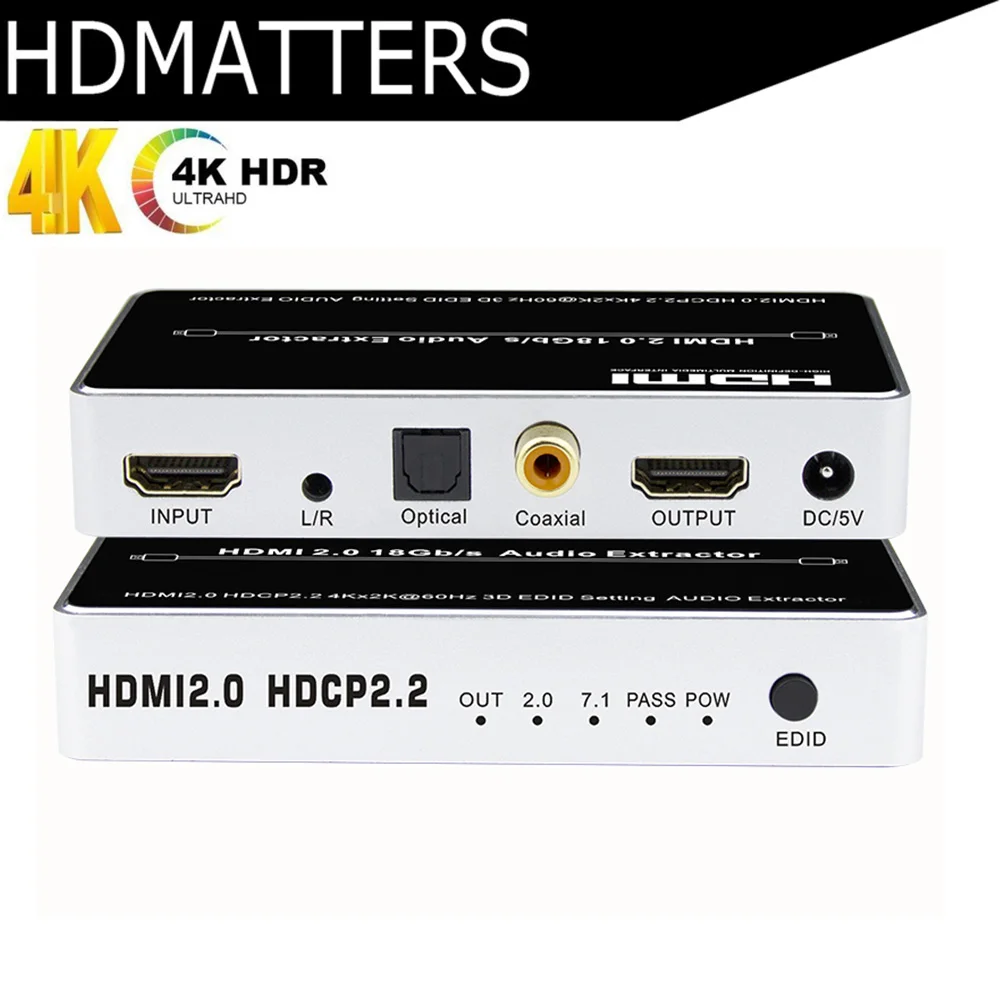 HDMI 2,0 аудио экстрактор 7.1Ch 4K 60Hz HDMI коммутатор аудио сплиттер 1X1 HDMI 5.1Ch аудио экстрактор сепаратор HDMI toslink аудио