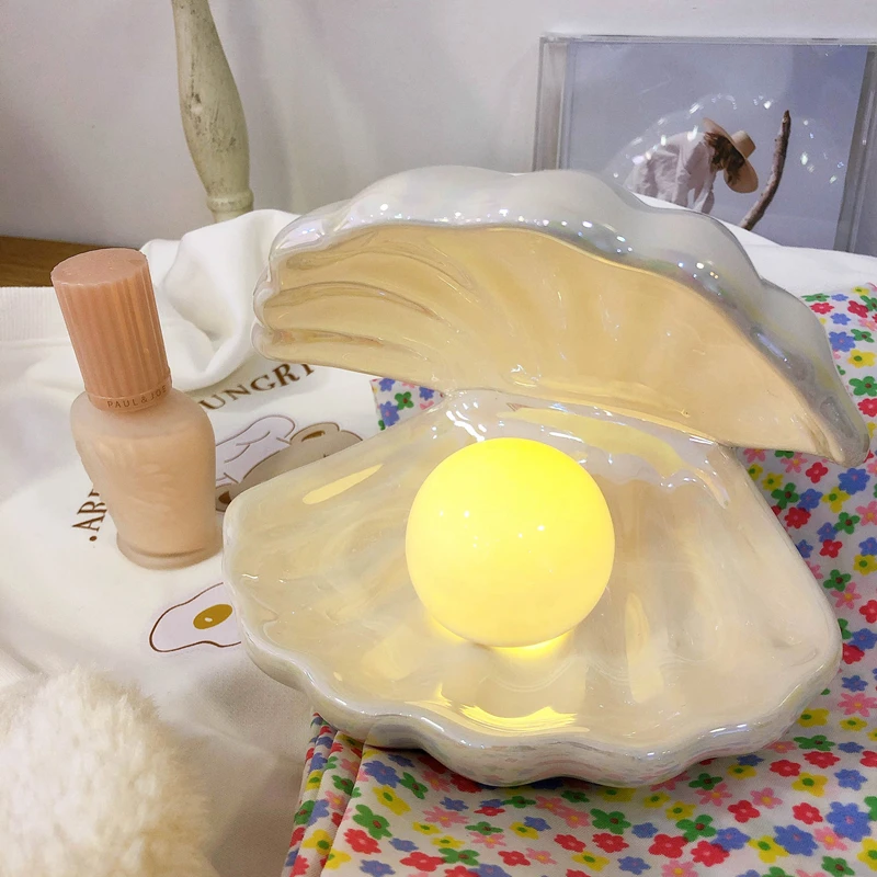 

Ночной светильник в виде жемчужин с керамической раковиной, креативный декоративный светильник, ленточный светильник, ракушка для хранени...