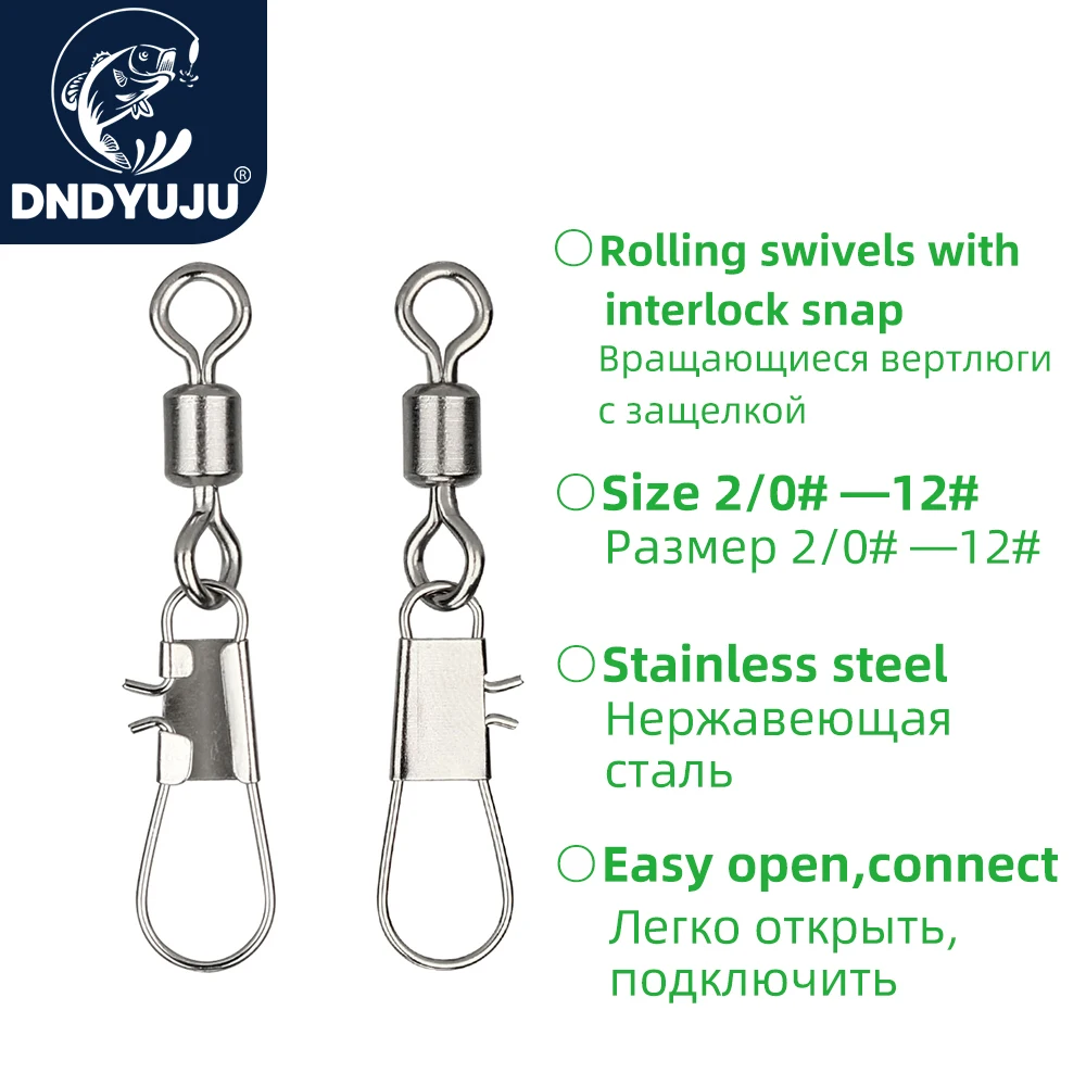 

DNDYUJU 500pcs Fishing Accessories Rolling Swivel with Safety Snap Stainless Steel Fishing Connector for Saltwater Freshwater