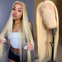 613 straight lace frontal human hair wig 10 28 inches pre plucked bleached knot hd transparent blonde lace closure wig