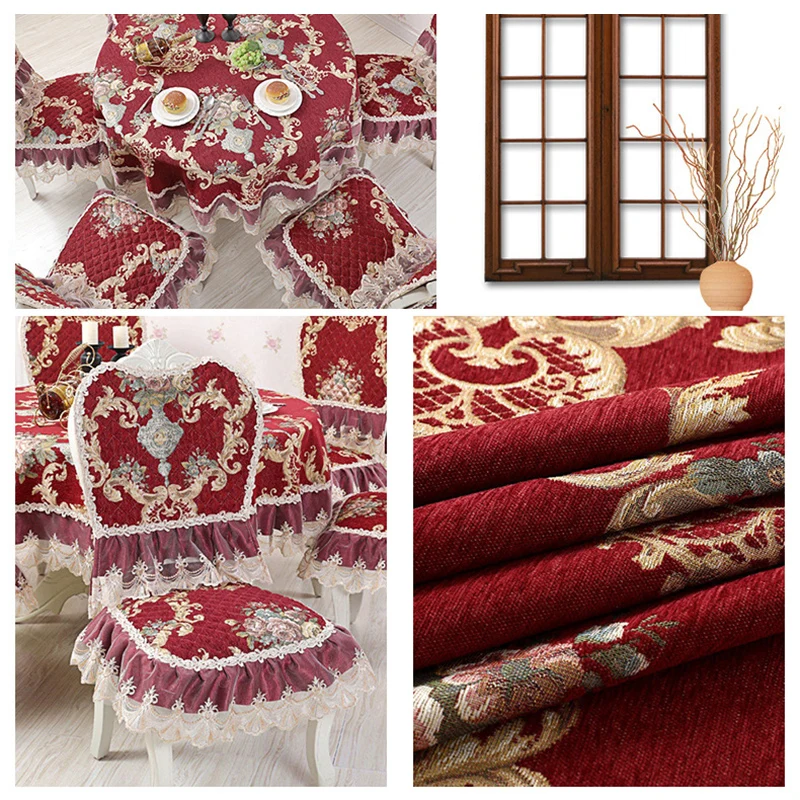 

European Table And Chair Cover For Restaurant Decor New Embroidery Square Round Table Cloth Quality Fabric Dining Chair Cushion
