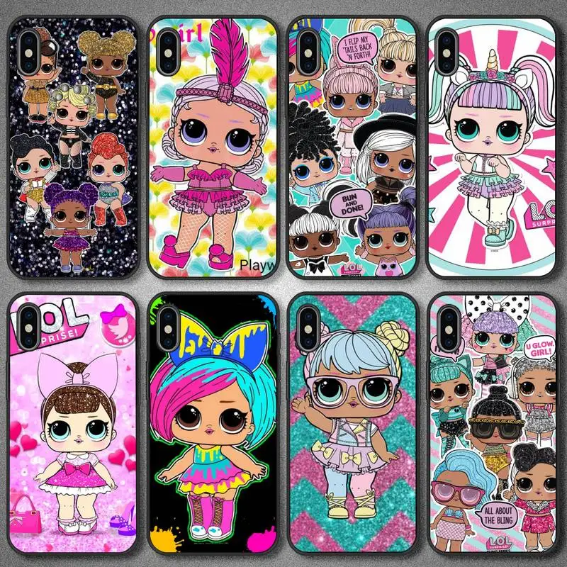 

lovely kawaii LOL little dolls girl Phone Case For Black Soft Phone Case 5 5s se 6 6s 7 8 11 12 X Xs Xr Pro Plus Max Mini Cover