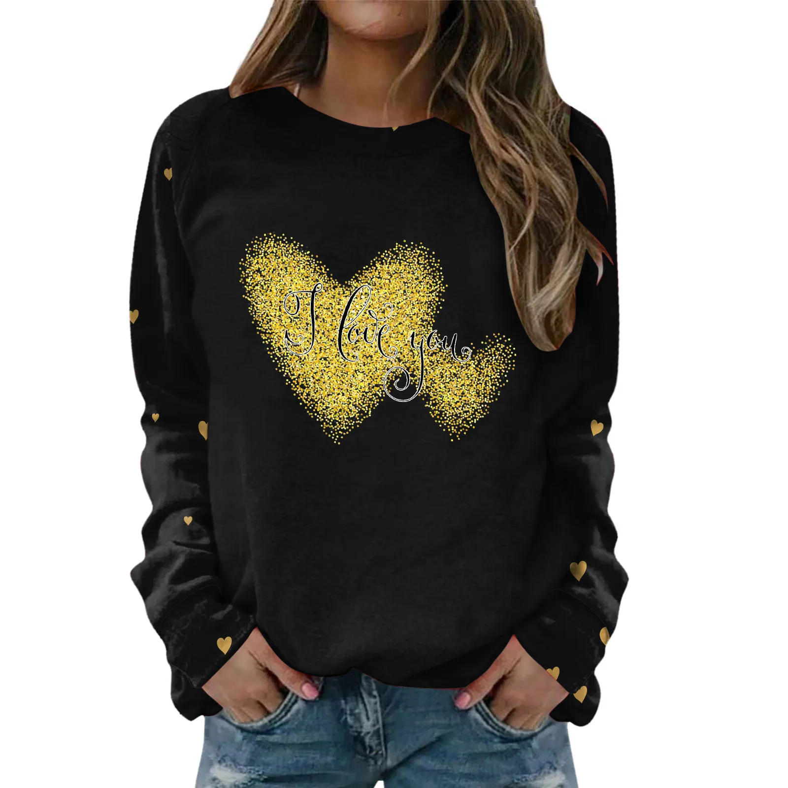 

Gothic Punk Black Pullover Sweatshirt Women Ins Female Love Print Long Sleeve O-neck Loose Valentine's Day Clothes Mujer De Moda