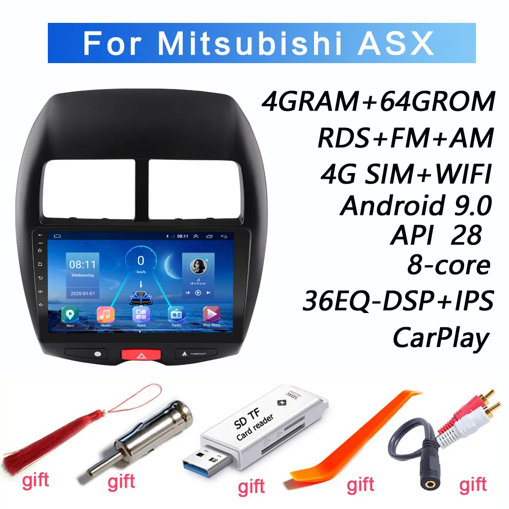 Автомагнитола 8 ядер 4 Гб + 64 ГБ DSP 2 din Android 9 0 мультимедийный видеоплеер для Mitsubishi ASX