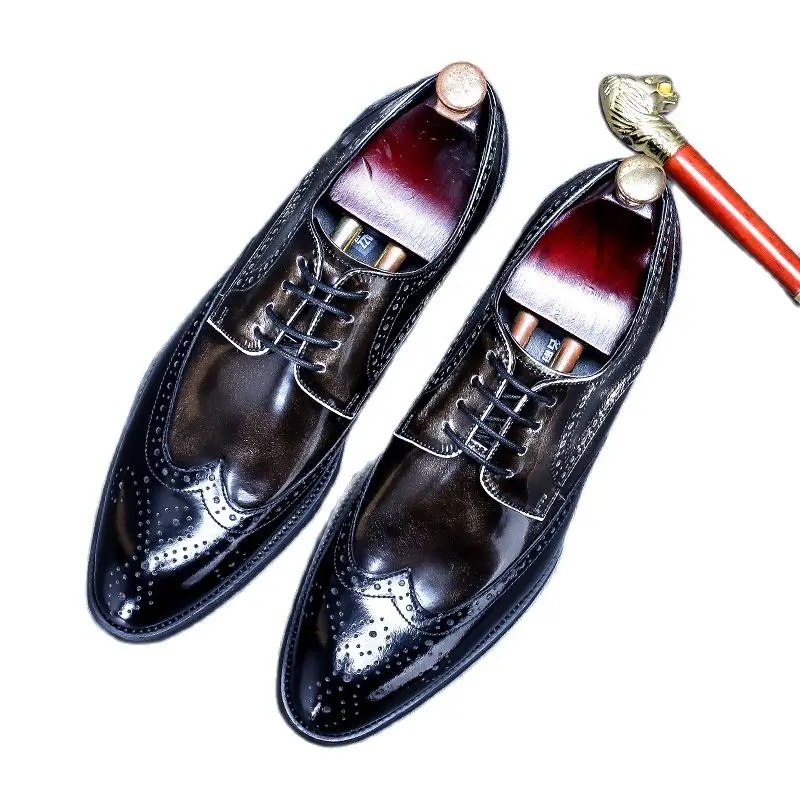 

Мужские туфли из лакированной кожи, Сияющие повседневные туфли из натуральной лакированной кожи в стиле ретро, разноцветные, износостойкие, 89815