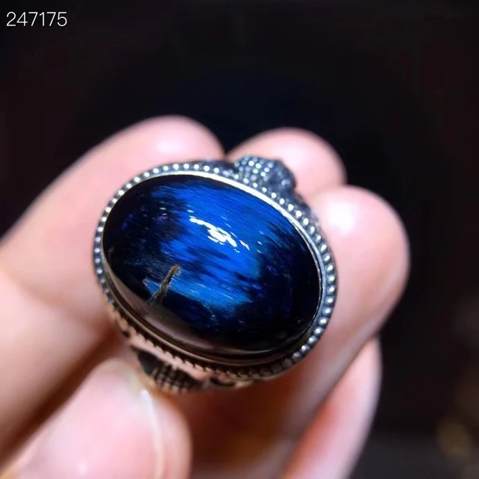 

From Namibia Natural Pietersite Blue Light Adjustable Ring Chatoyant 18.2/13mm Woman 925 Sterling Silver AAAAA