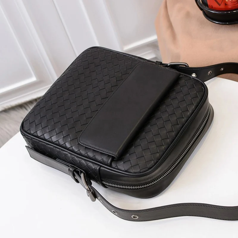 

2021 New Genuine Leather Cowhide Shoulder Woven Bag Fashion Men High Quality Luxury Adjustment Designer Handbag Crossbody