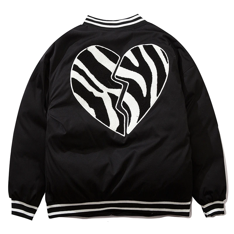 2021 Baseball Winter Mens Jacket Broken Heart Embroidery Hip Hop Zipper Thick Jackets Men Fashion Casual Streetwear Tops Coat
