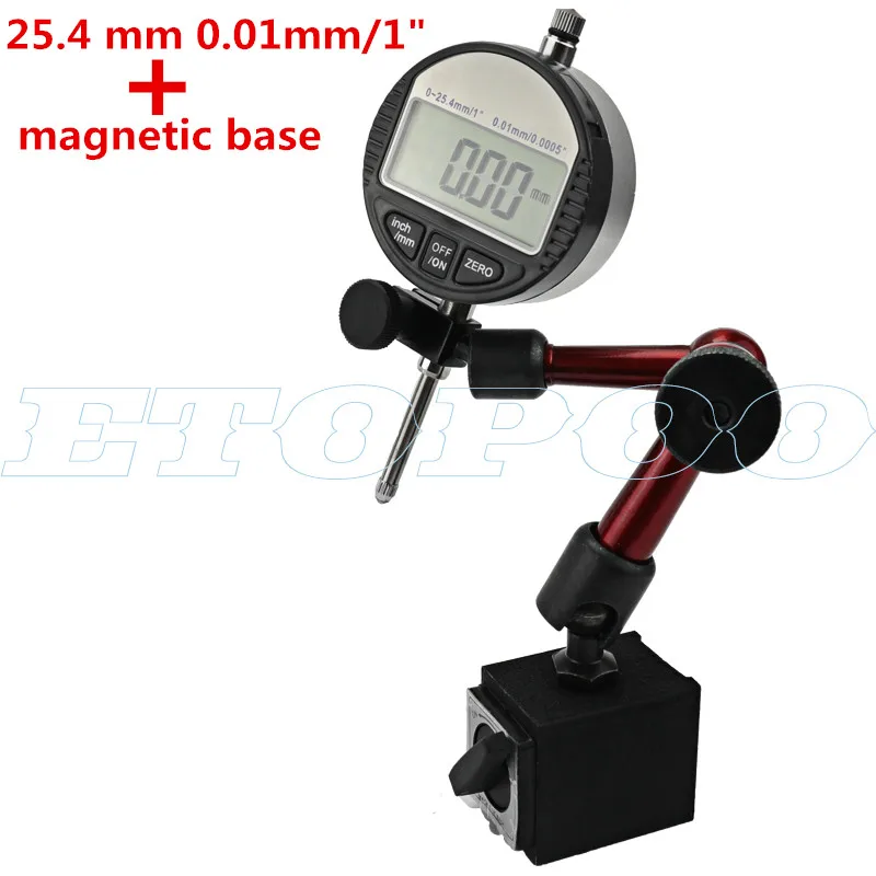 25.4mm with base 0-25,4 мм " цифровой индикатор 0-12,7 мм/0,5'' 0,01 мм с мини магнитным держателем манометр штангенциркуль, измерительные инструменты - Цвет: 25.4mm with base