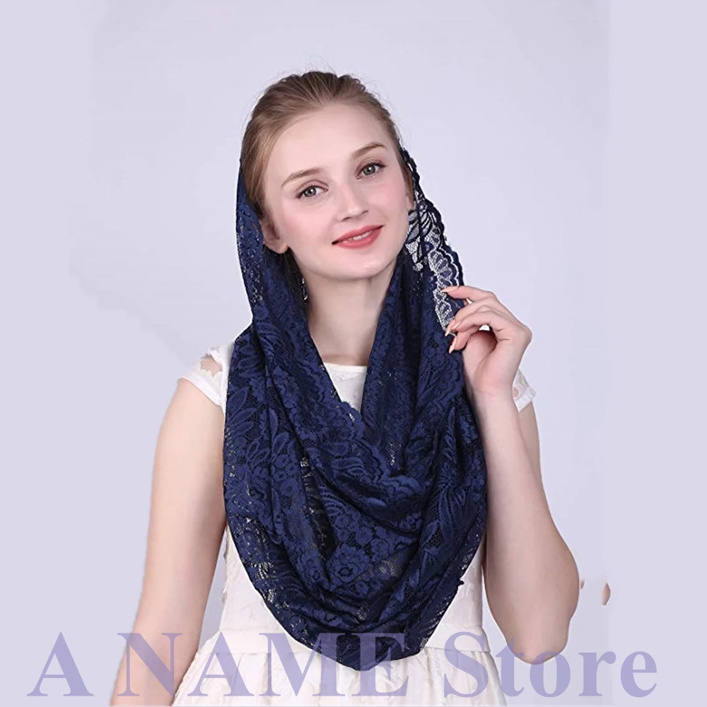 Кружевная католическая вуаль темно-синего цвета для церкви женский шарф-повязка
