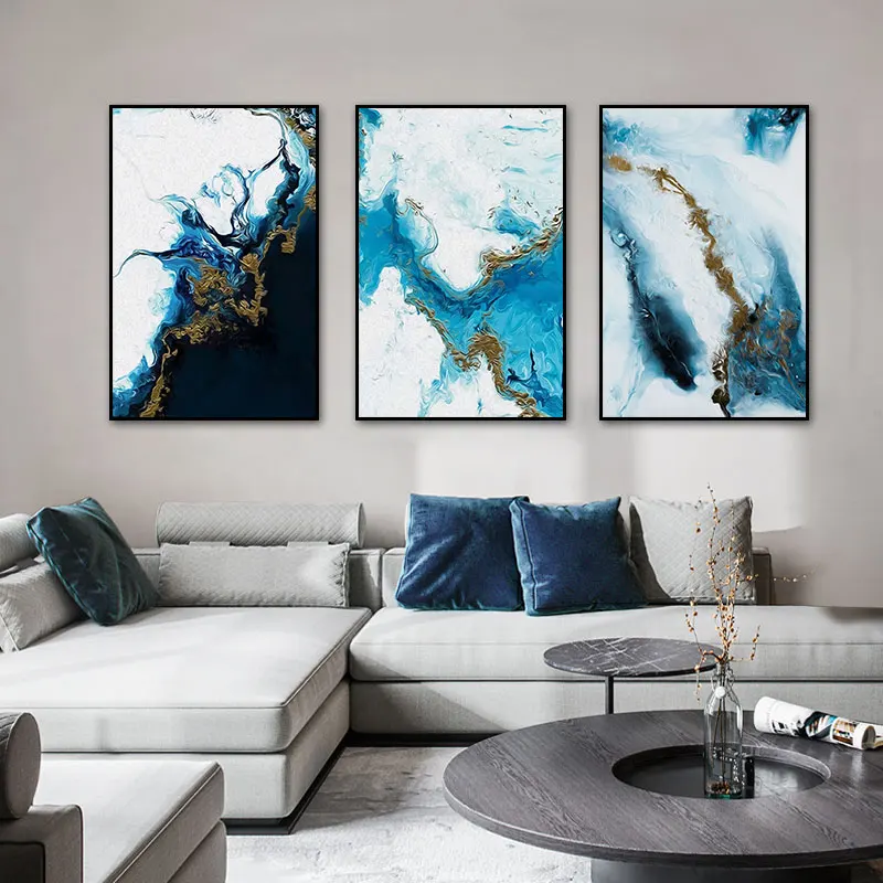 

Blue Sea Painting on Canvas Modern Abstract Wall Art Posters and Prints Minimalist Wall Pictures for Living Room Decoration