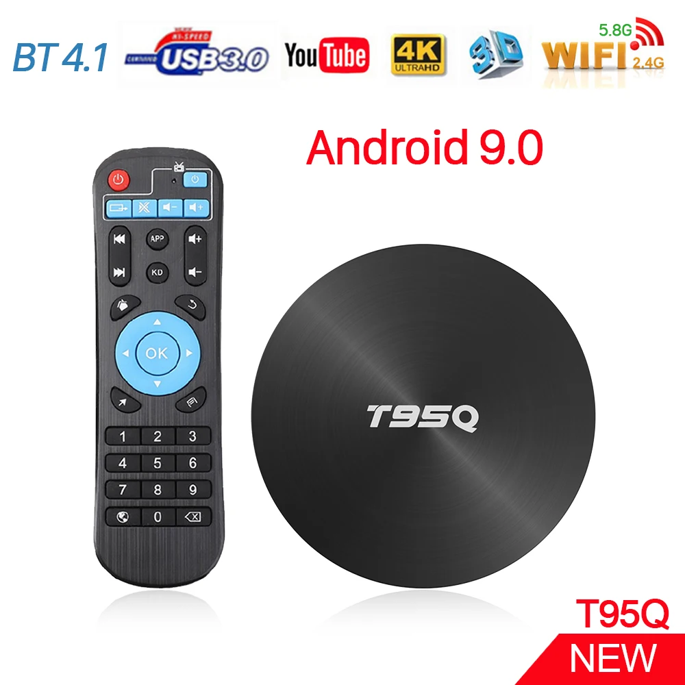 

ТВ-приставка T95Q S905X2, Android 3,0, 4 ядра, 4 + 32/64 ГБ, USB 4,1, BT 9,0, Wi-Fi 2,4/5,8 ГГц