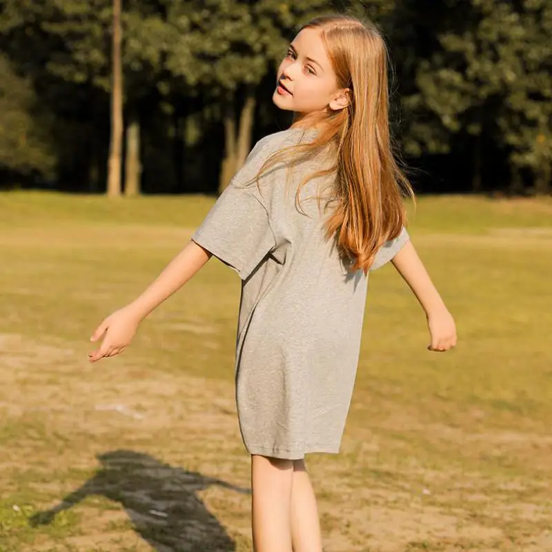 

Children Straight Dress Girls Cute Letter Print Short Sleeve Gowns Kids Daily Casual Light Dresses Clothing 5- 14 Years