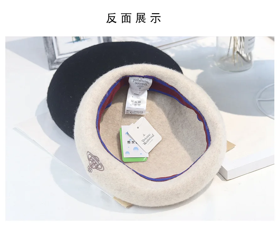 Женский Классический берет из натуральной шерсти с вышивкой в стиле ретро |