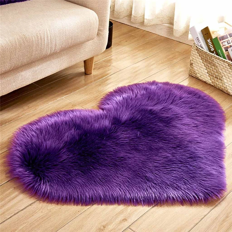 

Heart Rug Carpet Shaped Wool Imitation Sheepskin Rugs Faux Fur Non Slip Bedroom Shaggy Carpet Mats Room Decor Furry Mats