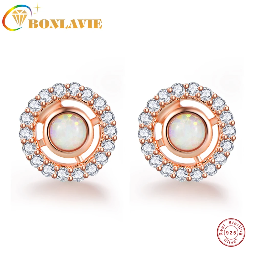 

925 Sterling Silver Round Opal Rings for Women Cubic Zirconia Rose Gold Ring Wedding Jewelry