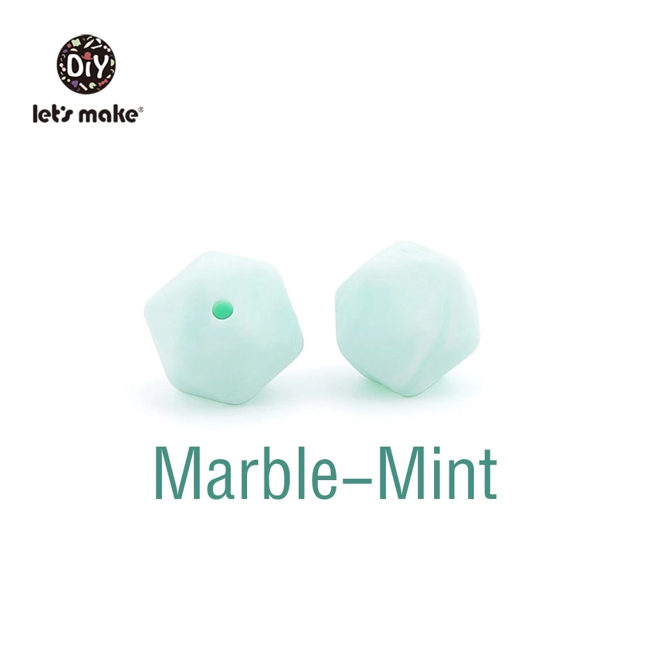 Marble-Mint Let's Make 10 шт. 14 мм Силиконовые Бусины шестиугольник Bpa Бесплатно Силиконовый Прорезыватель Diy Прорезыватель для зубов Детские Жевательные Аксессуары Детские Прорезыватели - Цвет: Marble-Mint