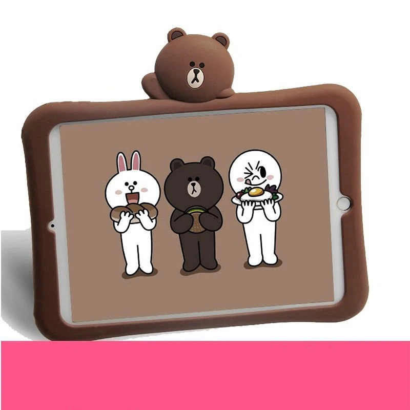 

3D Cute Cartoons With Bracket Tablet Case Cover For iPad 2017 2018 Silicone Soft Shockproof Case For iPad mini 123 Air 123 Pro