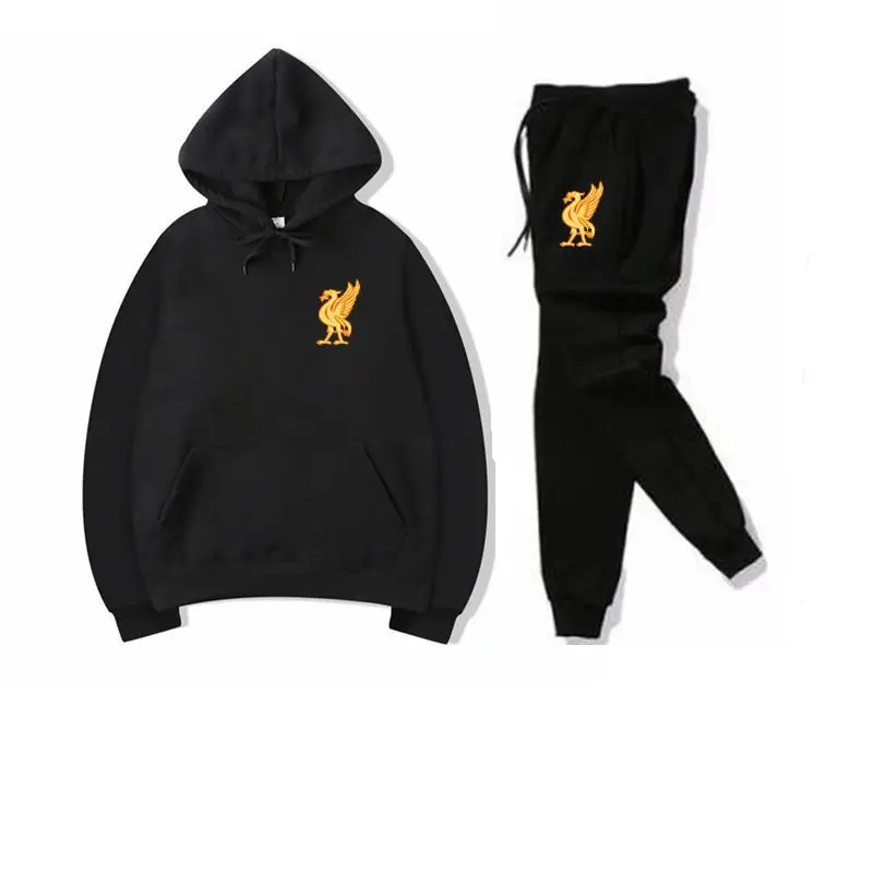 Black black Спортивный костюм, модная спортивная одежда, комплект из двух предметов, хлопковая флисовая толстовка с капюшоном+ штаны, спортивный костюм для мужчин - Цвет: Black black