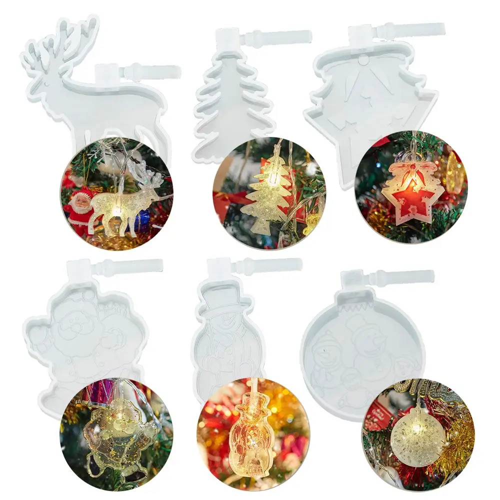 

Casting Molds Santa Claus Christmas Tree Epoxy Resin Mould Christmas Hanging Tags Xmas Ornaments LED Lights