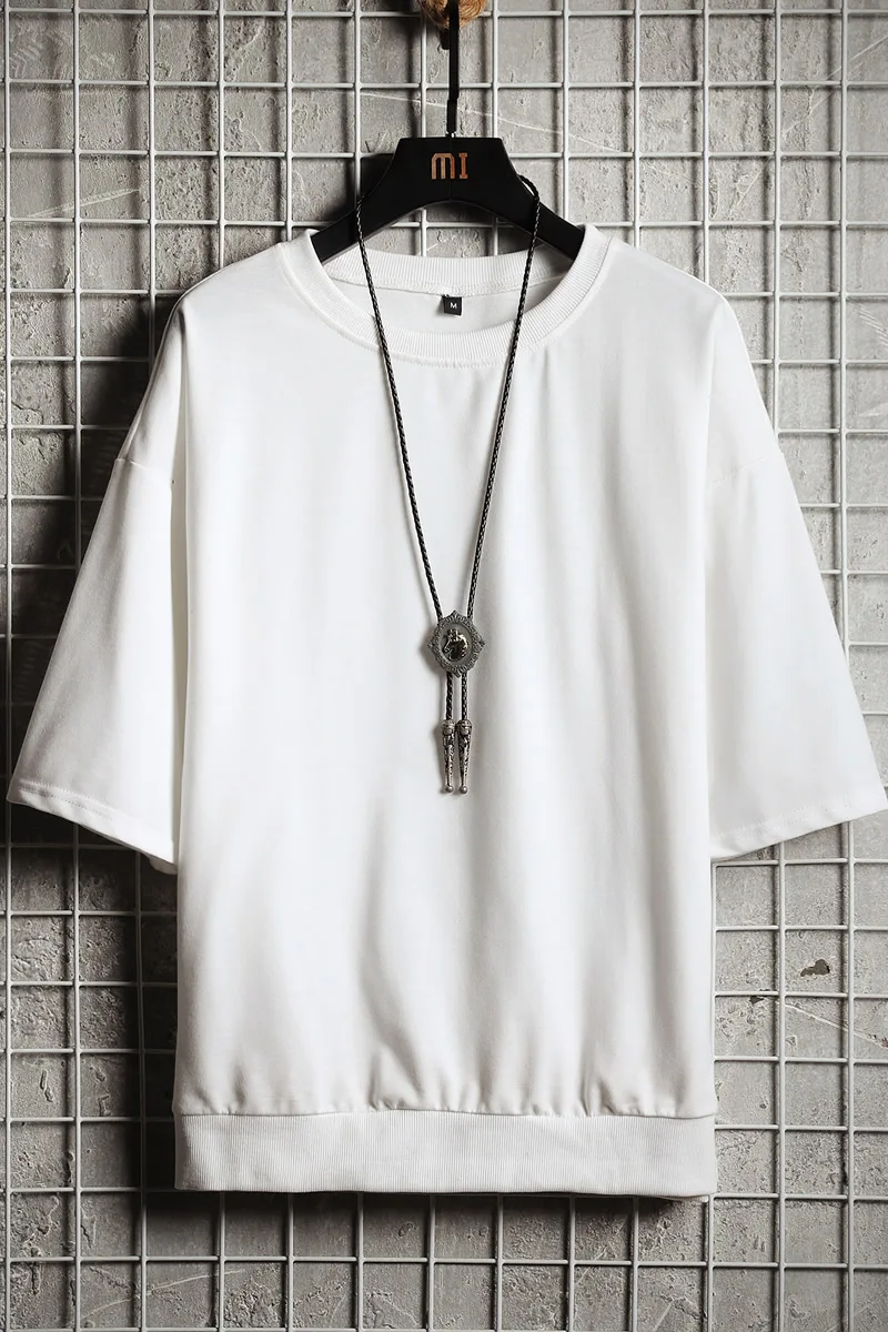 

New Solid Color Loose T Shirt Mens Fashion Polyester Cotton T-shirts Summer Short sleeve Tee Shirt Tops Plus size M-5XL