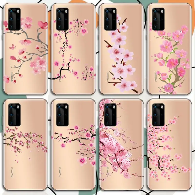 

Cherry Blossom Tree Phone Case Transparent for Huawei mate 20 10 9 8 X S 5G Z Enjoy pro plus custom protective cover