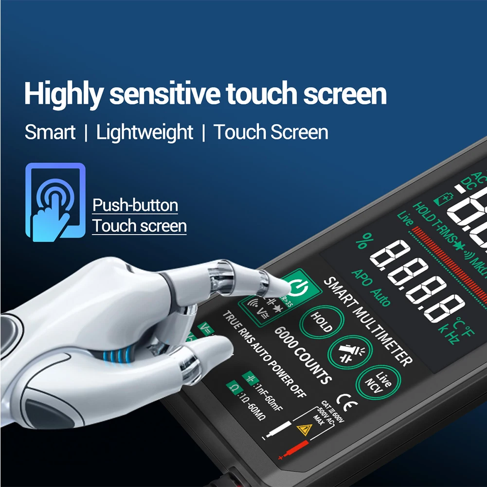 

Handheld Data Hold Resistance Capacitance Continuity Electronic High Accuracy Touch Screen AC DC Voltage Mini Digital Multimeter