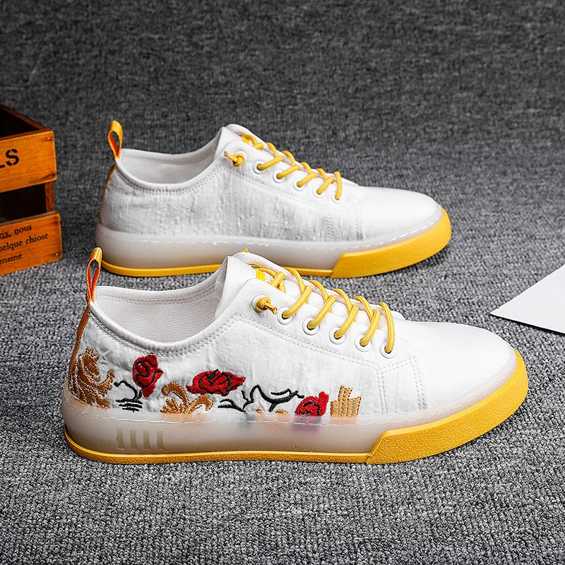 Мужская обувь модные холщовые кроссовки с цветочной вышивкой мужские эспадрильи