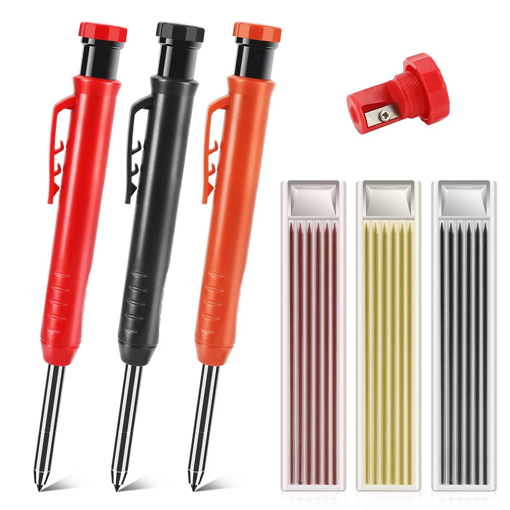 Set Woodworking Tools Mechanical Pencil 3 Colors Refill Construction Job Tools Carpentry Marking Scriber