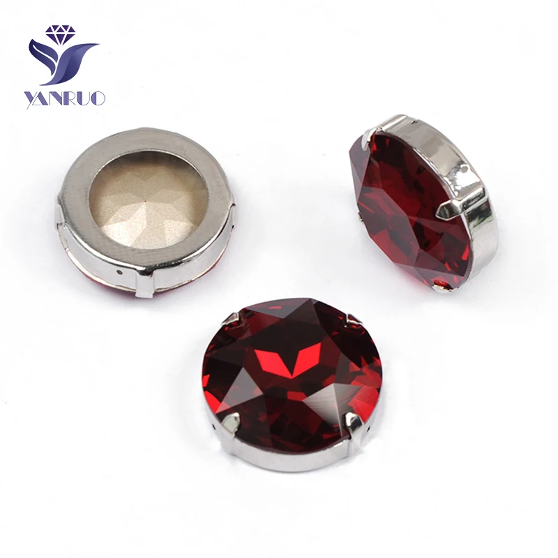 Yanruo 1201 27 мм Сиам круглые кристаллы для шитья Камень Точка Назад Красные Стразы