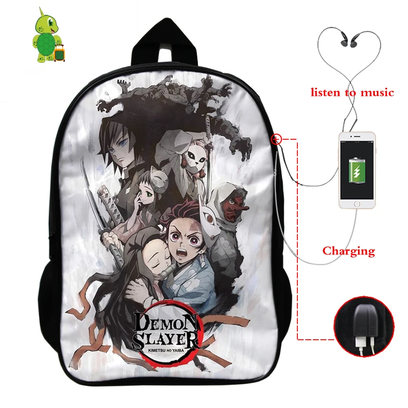 16 Demon Slayer: Kimetsu No Yaiba рюкзак USB зарядка Рюкзак для ноутбука аниме школьные сумки для подростков мальчик девочка путешествия рюкзак - Цвет: 16