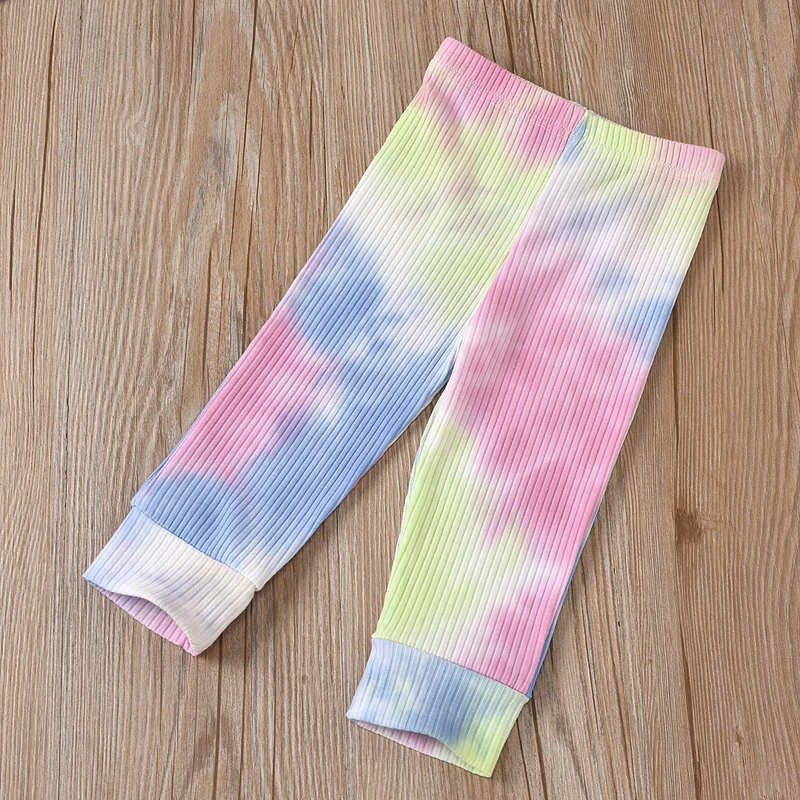 

0-24M Infant Baby Girl Autumn Tie-Dye Printed Clothing Set Long Sleeve V-Neck Open Stitch Top Long Pant 2Colors