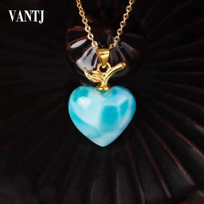 VANTJ элегантный натуральный синий larimar 14 k 585 золотой кулон прекрасное ювелирное