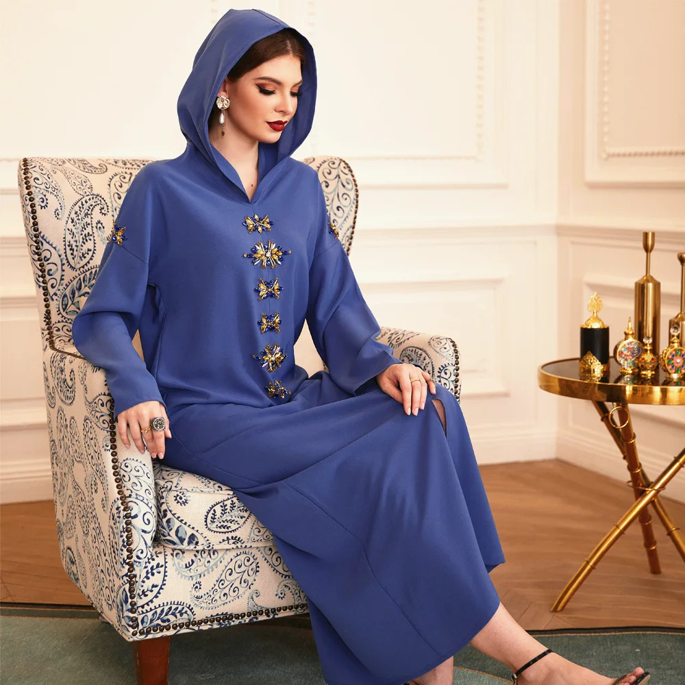 

Ramadan Abaya Dubai Turkey Arab Muslim Diamond Headscarf Dress Kaftan Islamic Ladies Moroccan Vestido Robe Longue Djellaba Femme