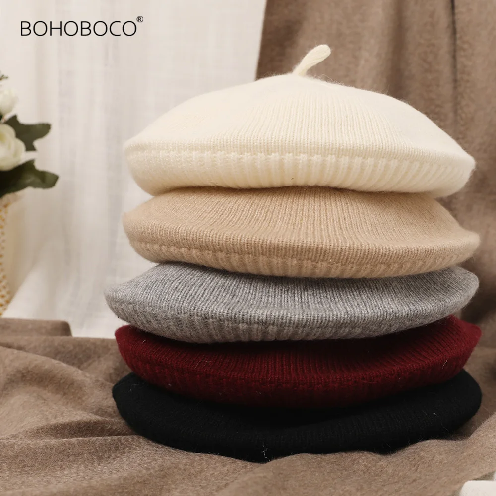 Однотонная Повседневная винтажная Женская шапка берет простая шерстяной Теплый