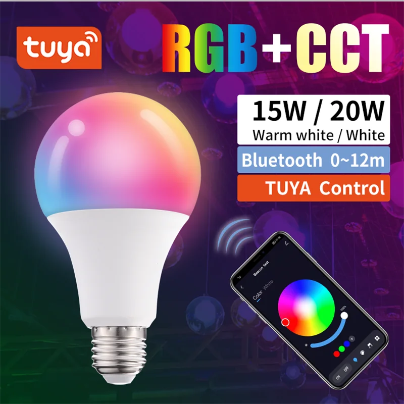 Умный Bluetooth-светильник Tuya e27 RGB светодиодный светильник с регулируемой яркостью и