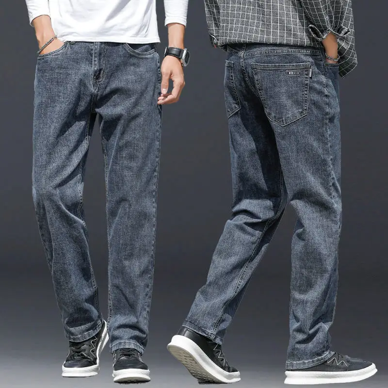 

Spring Pure Cotton Jeans Men's Loose Straight Wide Leg Casual Pants Outdoor Trekking Climbing Students Labor Working Trousers