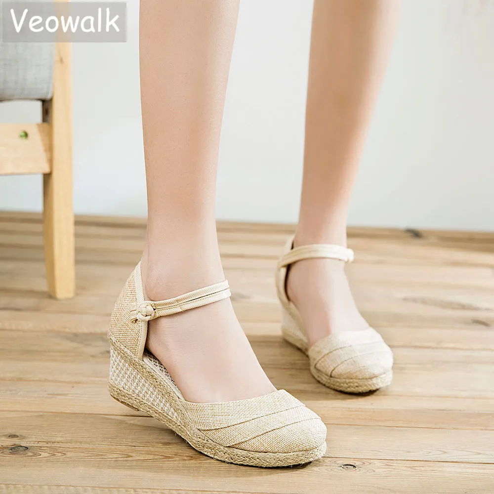 Женские босоножки ручной работы Veowalk простая льняная обувь в стиле пэчворк