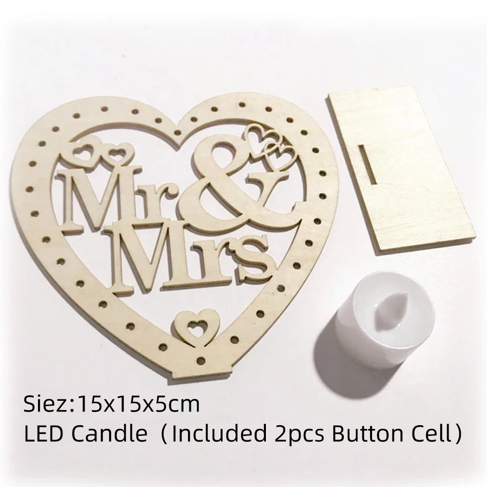 DIY деревянный Mr &amp Mrs сердце кулон с светодиодный свет свечи свадебные