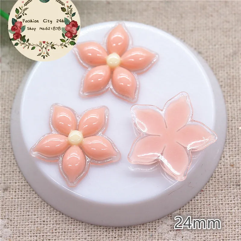 korea pink 20pcs 20 шт 24 мм милые резиновые пять лепестков цветы прозрачное дно с плоской задней частью кабошон сделай сам бант для волос Центр Скрапбукинг - Цвет: korea pink 20pcs