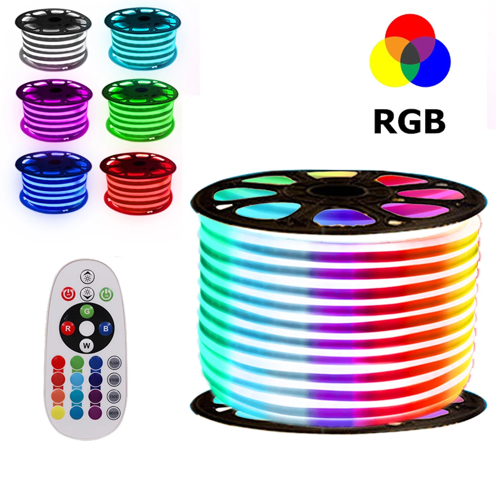 Неоновая RGB лента водонепроницаемая 220 В 240 С евровилкой гибкая приглушаемая