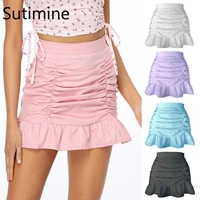 sutimine 2021 new fashion women short fishtail skirt pleated ruffled zipper cotton skirt high waist mini skirt pink faldas girls